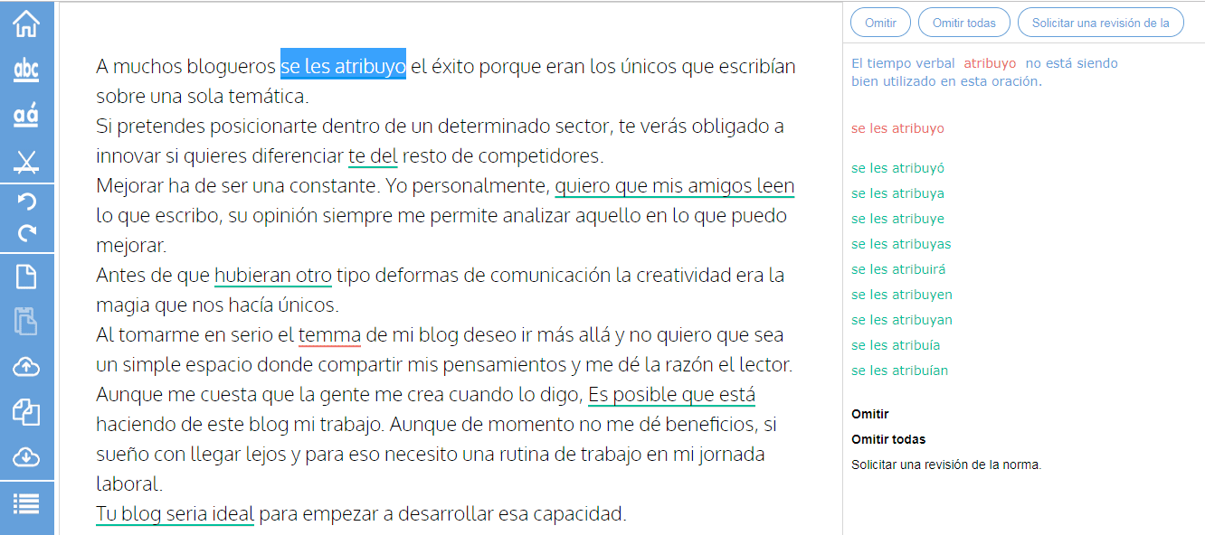 Ejemplos de corrección de español
